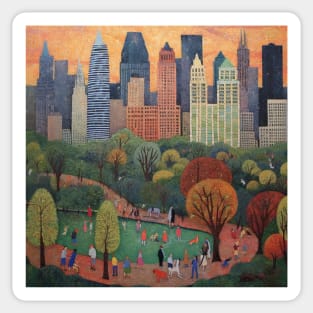 Sunset in Iconic Central Park, NYC, Art Brut Style Sticker